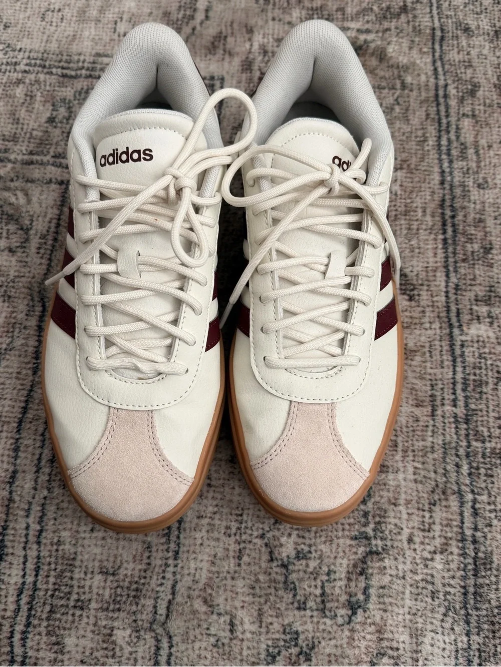 Adidas Womens Vl Court Bold Sneaker Cream & Burgundy Platform Sneakers